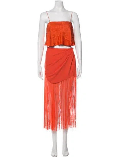 Pre-owned Ronny Kobo Silk Pleated Accents Skirt Set In Orange