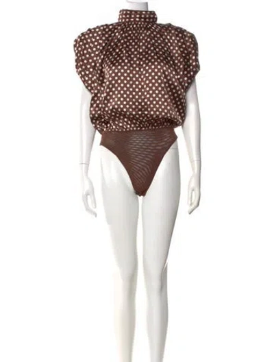 Pre-owned Ronny Kobo Silk Polka Dot Print Bodysuit In Brown