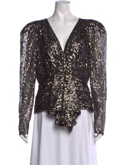 Pre-owned Ronny Kobo Silk Printed Blouse In Black