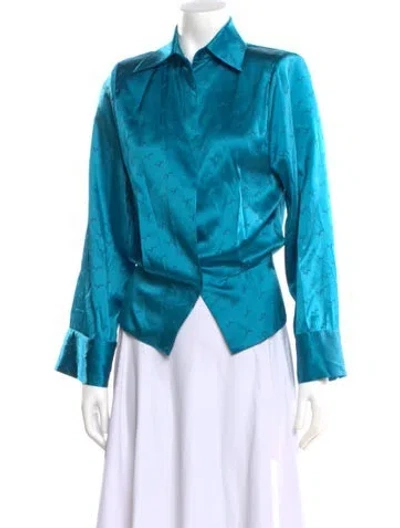Pre-owned Ronny Kobo Silk Printed Blouse In Blue
