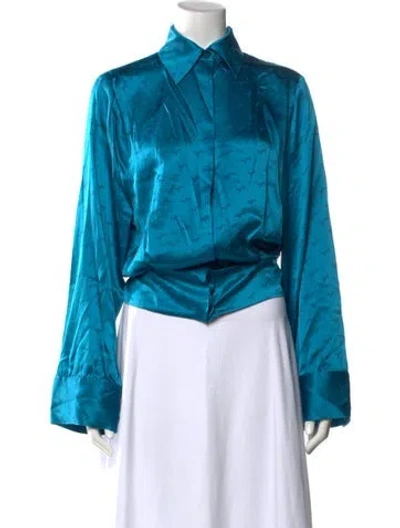 Pre-owned Ronny Kobo Silk Printed Blouse In Blue