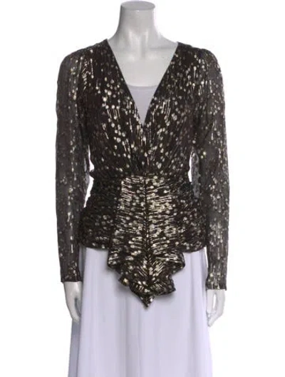 Pre-owned Ronny Kobo Silk Printed Blouse In Gold