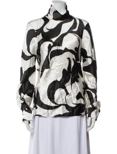 Pre-owned Ronny Kobo Silk Printed Blouse W/ Tags In Black