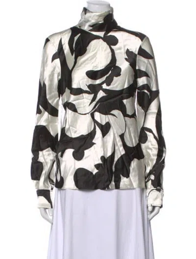 Pre-owned Ronny Kobo Silk Printed Blouse W/ Tags In Black/white