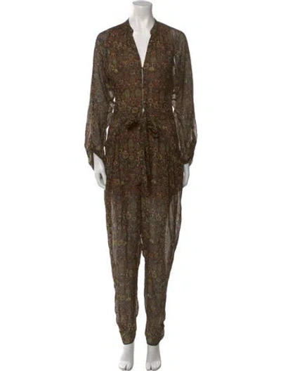 Pre-owned Ronny Kobo Silk Printed Jumpsuit In Black