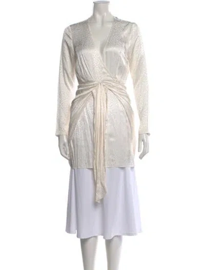 Pre-owned Ronny Kobo Silk Printed Top In White