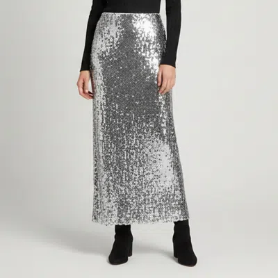 Pre-owned Ronny Kobo Silver Sequinned Slit Detail Midi Skirt S