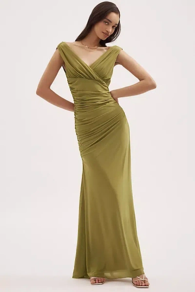Ronny Kobo Sophia V-neck Ruched Maxi Dress In Green