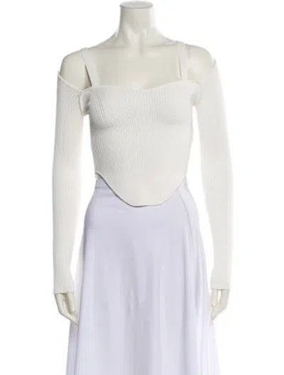 Pre-owned Ronny Kobo Square Neckline Long Sleeve Crop Top In White