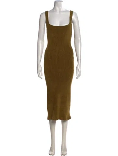 Pre-owned Ronny Kobo Square Neckline Midi Length Dress In Green