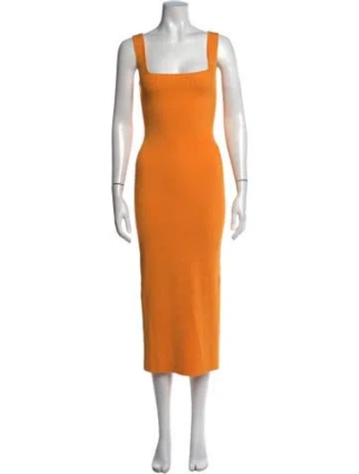 Pre-owned Ronny Kobo Square Neckline Midi Length Dress In Orange
