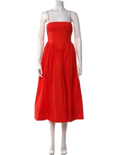 Pre-owned Ronny Kobo Square Neckline Midi Length Dress In Orange