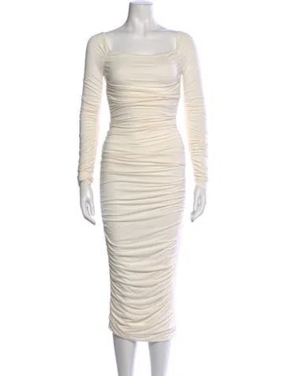 Pre-owned Ronny Kobo Square Neckline Midi Length Dress In White