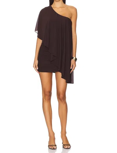 Ronny Kobo Stella One-shoulder Draped Stretch-jersey Mini Dress In Brown