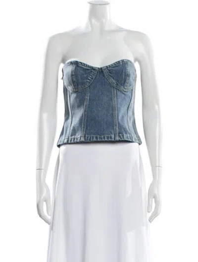 Pre-owned Ronny Kobo Strapless Crop Top W/ Tags In Blue