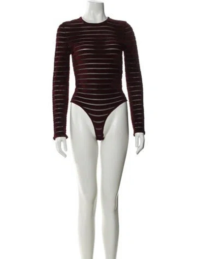 Pre-owned Ronny Kobo Striped Crew Neck Bodysuit In Burgundy