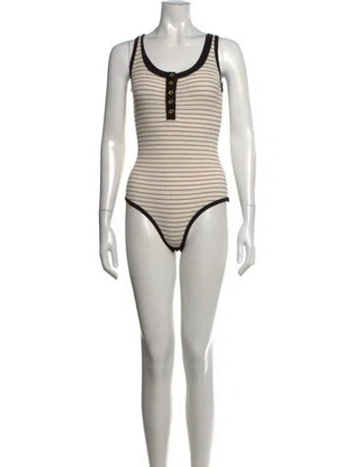 Pre-owned Ronny Kobo Striped Crew Neck Bodysuit In Metallic/neutrals