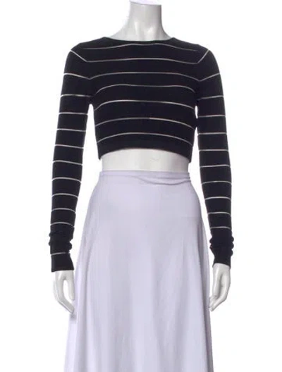 Pre-owned Ronny Kobo Striped Crew Neck Crop Top In Black