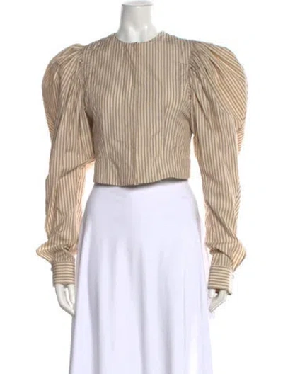 Pre-owned Ronny Kobo Striped Crew Neck Crop Top In Neutral