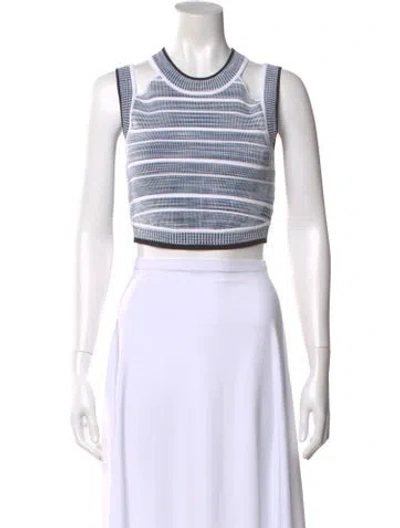 Pre-owned Ronny Kobo Striped Crew Neck Crop Top In White