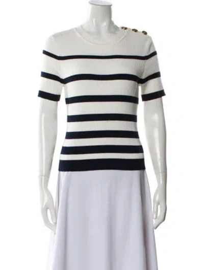 Pre-owned Ronny Kobo Striped Crew Neck Top In White