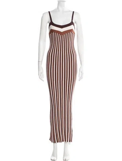 Pre-owned Ronny Kobo Striped Long Dress In Brown