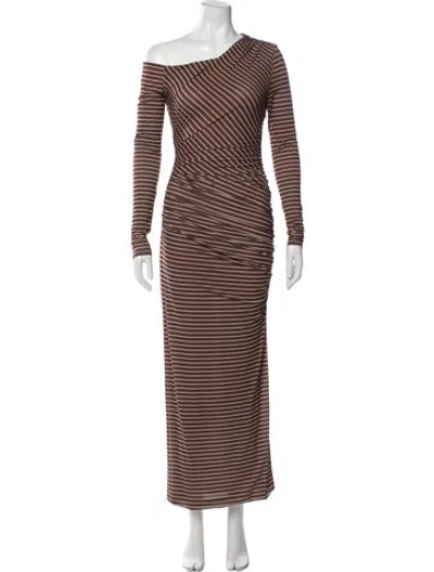 Pre-owned Ronny Kobo Striped Long Dress In Brown