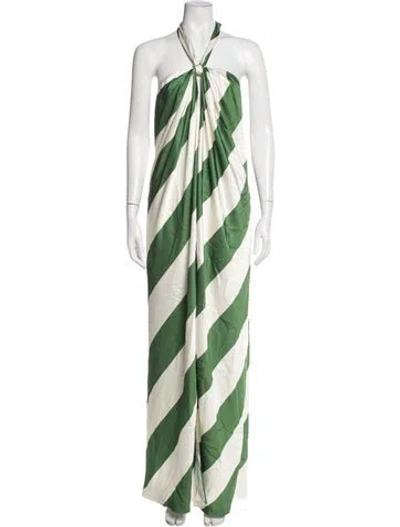 Pre-owned Ronny Kobo Striped Long Dress In Green