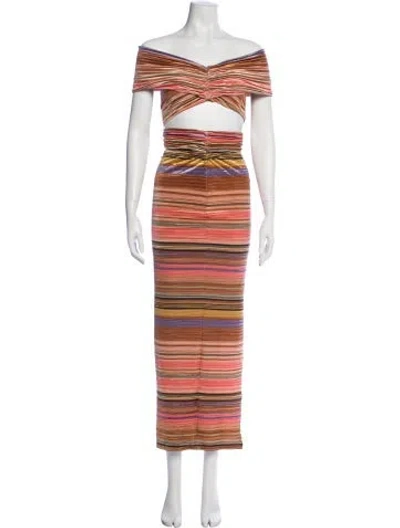 Pre-owned Ronny Kobo Striped Long Dress In Orange