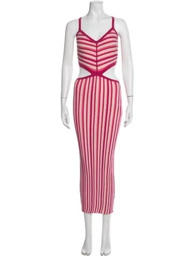 Pre-owned Ronny Kobo Striped Long Dress In Pink