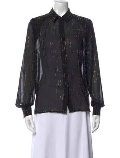 Pre-owned Ronny Kobo Striped Long Sleeve Blouse W/ Tags In Black