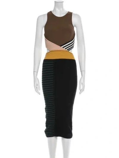 Pre-owned Ronny Kobo Striped Midi Length Dress In Black