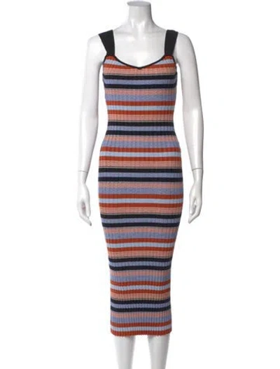 Pre-owned Ronny Kobo Striped Midi Length Dress In Orange