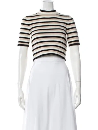 Pre-owned Ronny Kobo Striped Mock Neck Crop Top In Neutral