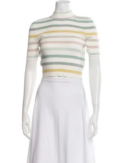 Pre-owned Ronny Kobo Striped Mock Neck Crop Top In White