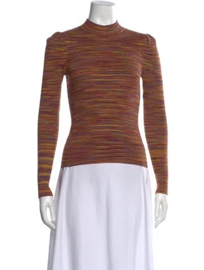 Pre-owned Ronny Kobo Striped Mock Neck Top In Neutral