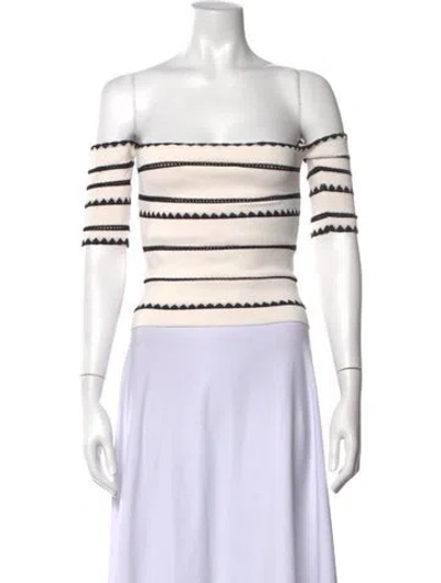 Pre-owned Ronny Kobo Striped Off-the-shoulder Crop Top In Neutrals