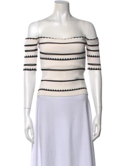 Pre-owned Ronny Kobo Striped Off-the-shoulder Top In Neutral