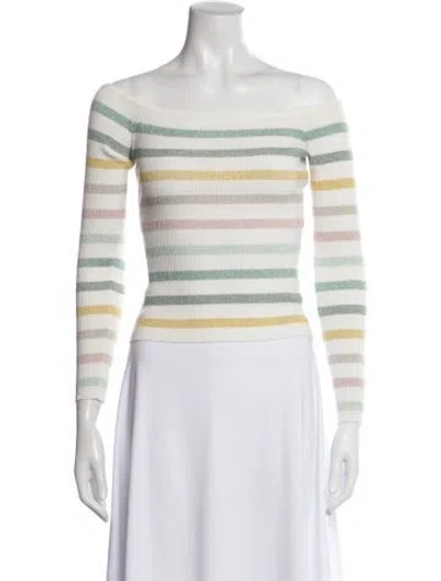 Pre-owned Ronny Kobo Striped Off-the-shoulder Top In White