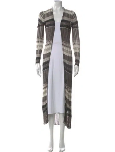 Pre-owned Ronny Kobo Striped Open Front Sweater In Brown