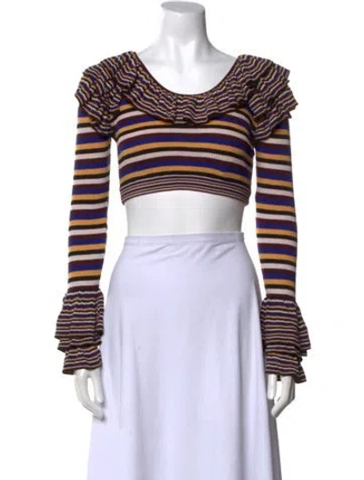 Pre-owned Ronny Kobo Striped Scoop Neck Crop Top