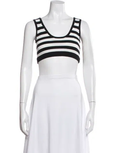 Pre-owned Ronny Kobo Striped Scoop Neck Crop Top In Black