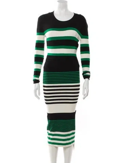 Pre-owned Ronny Kobo Striped Skirt Suit In Green