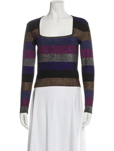 Pre-owned Ronny Kobo Striped Square Neckline Crop Top In Black