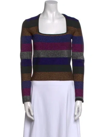 Pre-owned Ronny Kobo Striped Square Neckline Top In Black
