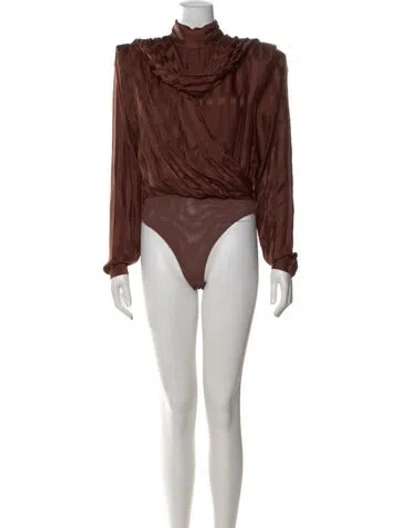 Pre-owned Ronny Kobo Striped Turtleneck Bodysuit In Brown