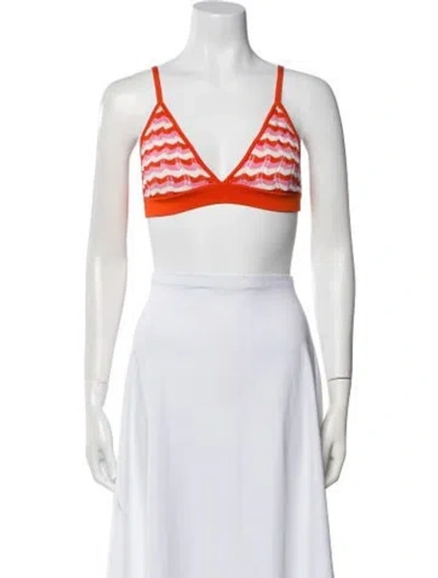 Pre-owned Ronny Kobo Striped V-neck Crop Top In Red