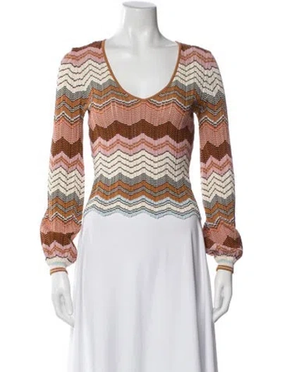 Pre-owned Ronny Kobo Striped V-neck Top In Brown