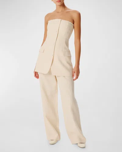 Ronny Kobo Tabio Crosshatch Linen Cotton Wide-leg Pants In Sand