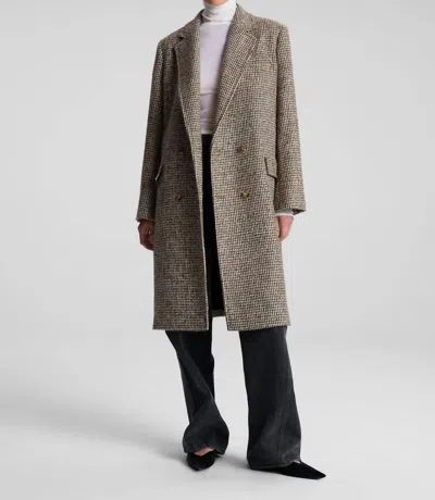 Ronny Kobo Tanner Oversized Tweed Houndstooth Coat In Cream/brown In Multi
